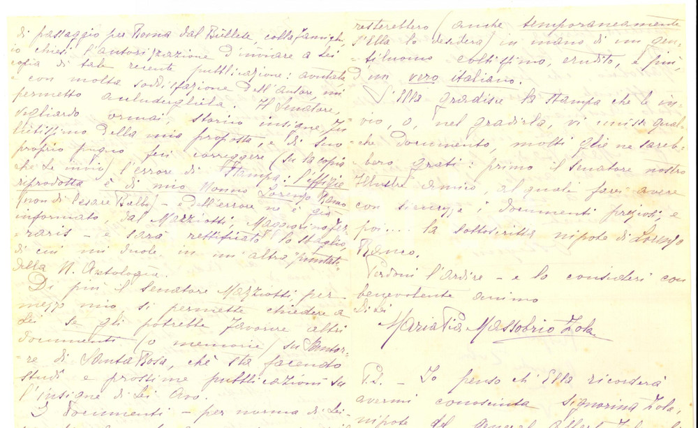 Manoscritto, lettera originale 1925 TORINO Maria Pia ZOLA MASSOBRIO sui documenti di famiglia *Autografo 1