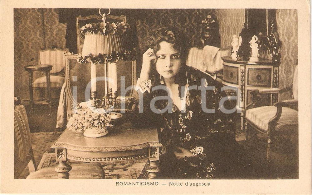 Cartolina originale da collezione 1915 ROMANTICISMO Notte d'angoscia per Helena MAKOWSKA Cinema *Cartolina FP NV 1