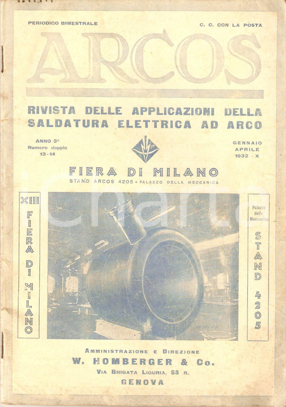 Giornale, rivista storica 1932 GENOVA Rivista ARCOS Numero speciale FIERA DI MILANO Azienda HOMBERGER 1