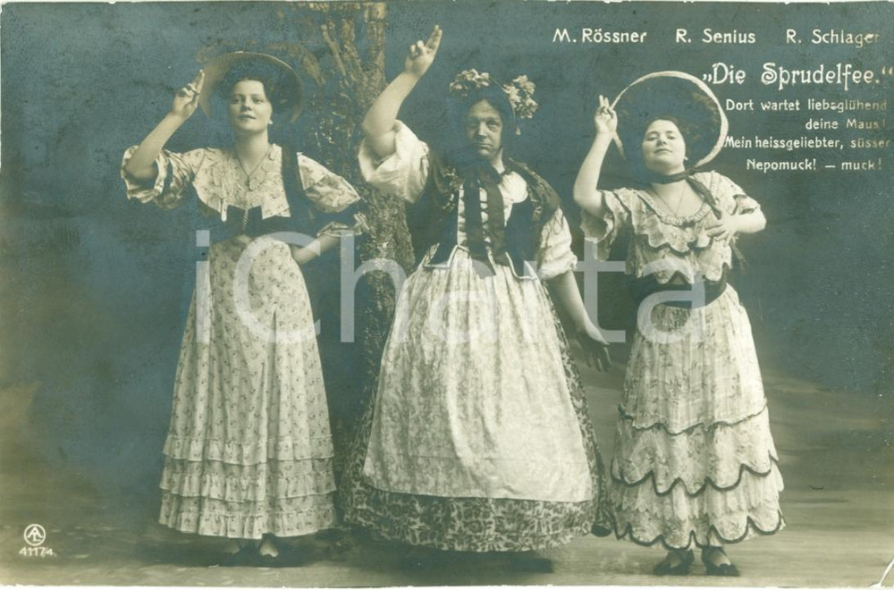 Cartolina originale da collezione 1909  GERMANIA TEATRO LIRICO Die Sprudelfee Attori ROSSNER SENIUS e SCHLAGER 1