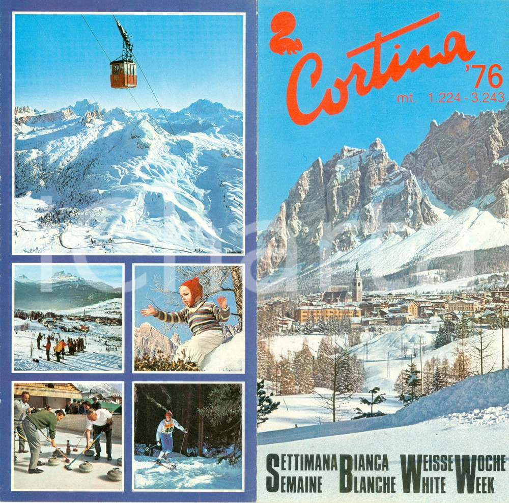 Materiale pubblicitario d’epoca 1976 CORTINA D'AMPEZZO (BL) Alberghi per settimana bianca *Pieghevole ILLUSTRATO 1