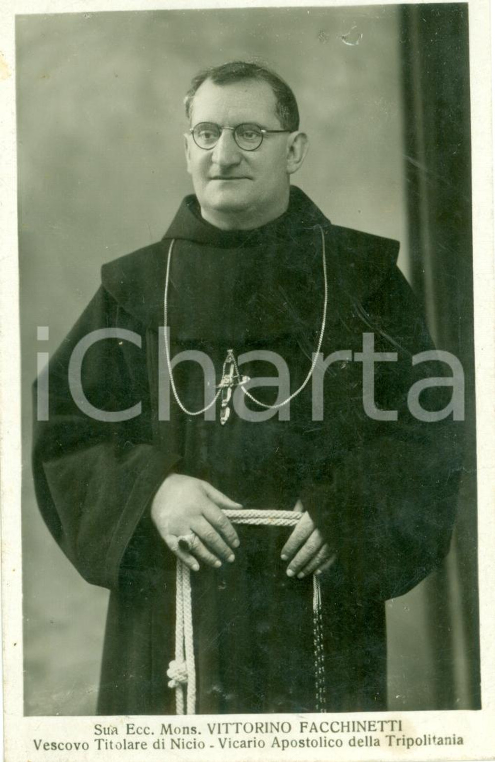 Cartolina originale da collezione 1936 TRIPOLI (LIBIA) Mons. Vittorino FACCHINETTI vescovo di NICIO *Cartolina FP 1