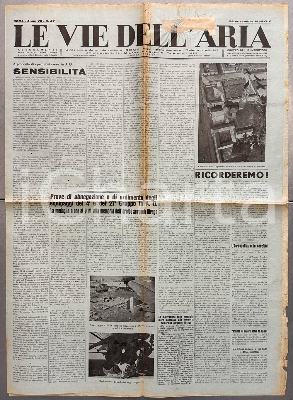 Giornale, rivista storica 1935 LE VIE DELL ARIA Aviazione italiana in guerra in ETIOPIA Giornale 1