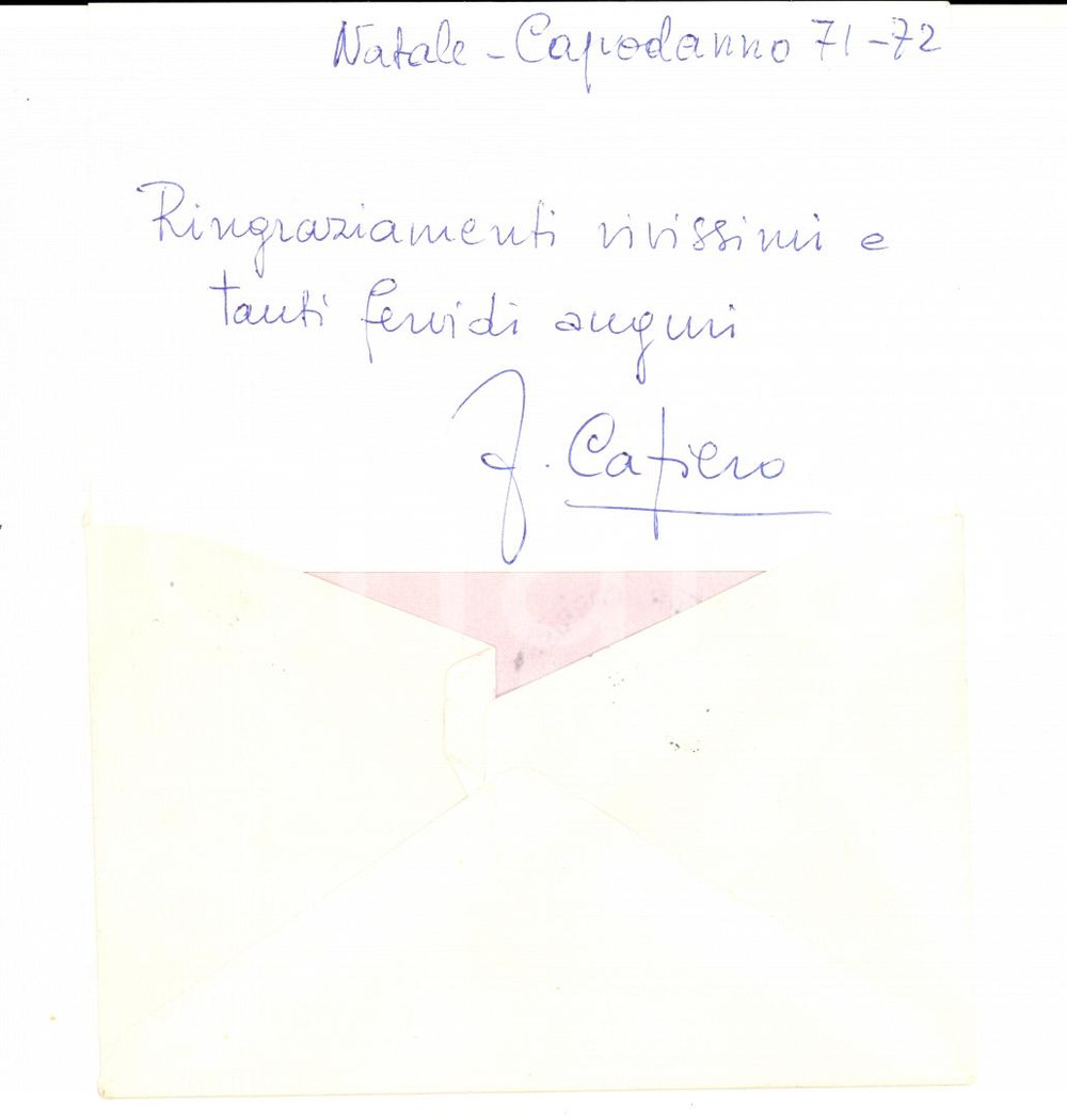Autografo originale 1971 NAPOLI Biglietto auguri prof. Federico CAFIERO matematico *Autografo 1