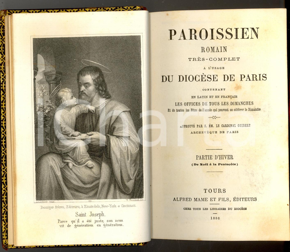 Libro, pubblicazione d'epoca 1886 PAROISSIEN ROMAIN Office dimanches Hiver Ed. Alfred MAME' - TOURS *Messale 1