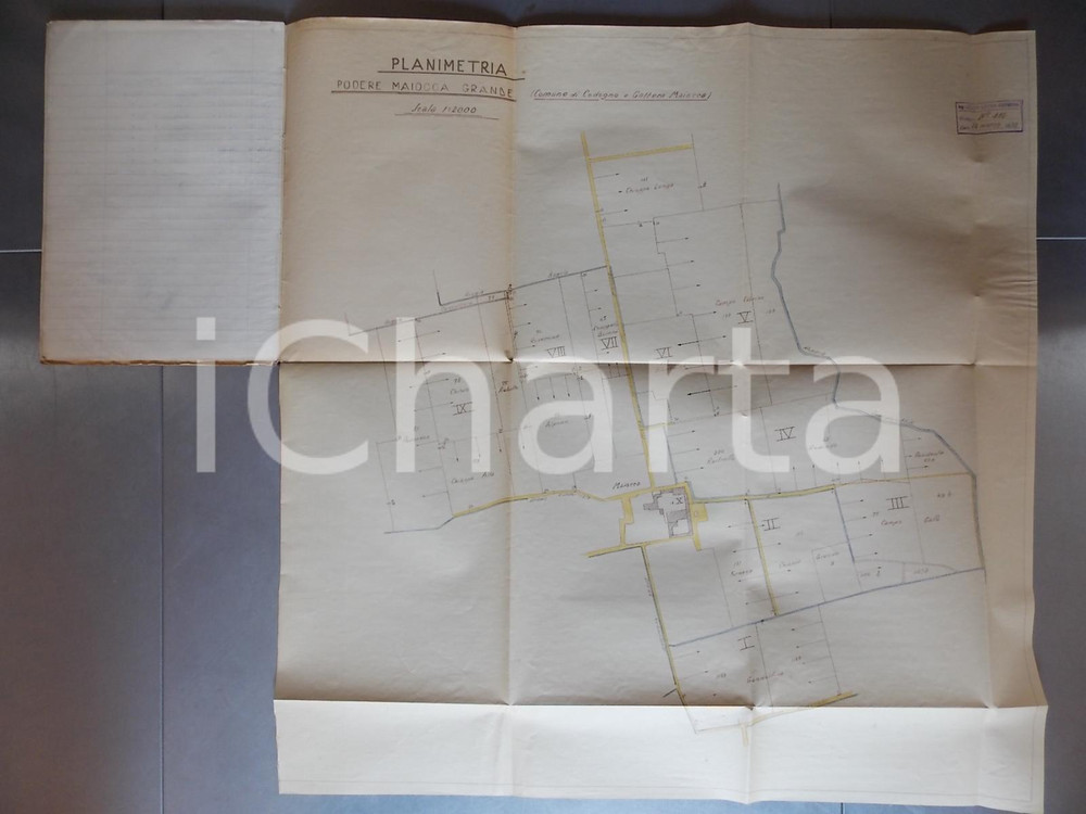 Documento originale, autentico 1930 CODOGNO (LO) Consegna podere MAIOCCA GRANDE a Italo GRIGNANI con mappa 1