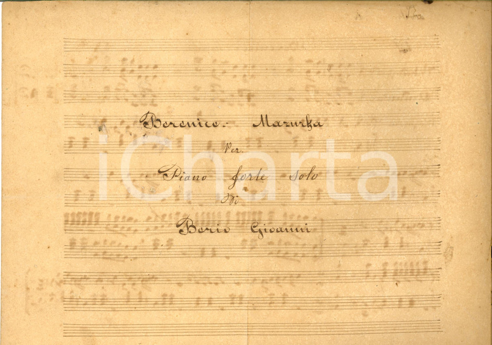 Oggetto da collezione cartaceo 1890 ca Giovanni BERIO Berenice - Mazurka per pianoforte solo *Spartito INEDITO 1
