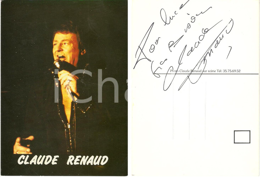 Autografo originale 1975 ca FRANCE Claude RENAUD French singer *Signed postcard 1