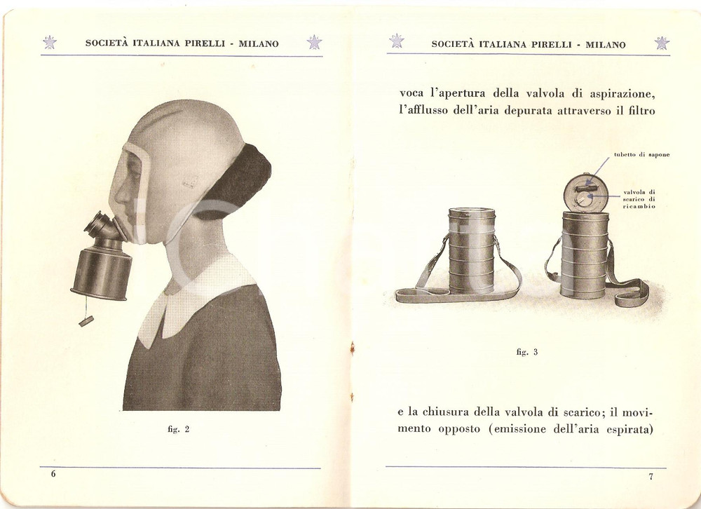Libro, pubblicazione d'epoca 1935 MILANO - PIRELLI Maschera antigas S.I.P. 3 *Servizio Chimico Militare 2 1