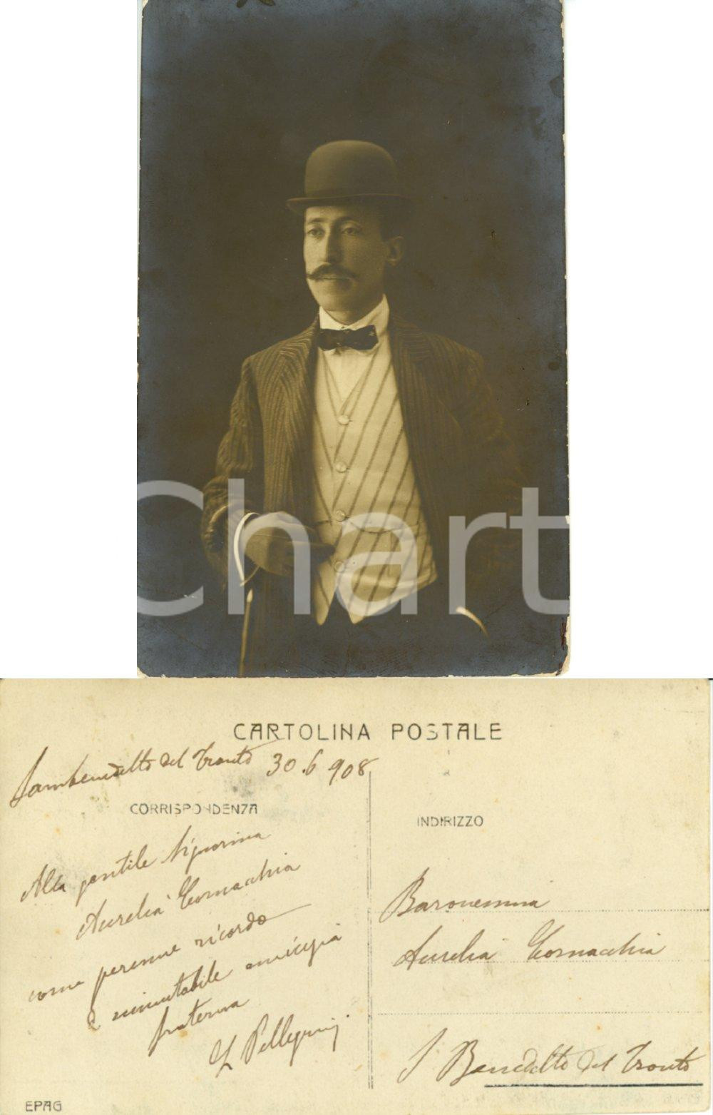 Fotografia d'epoca originale 1908 SAN BENEDETTO DEL TRONTO (AP) Ritratto L. PELLEGRINI per Aurelia CORNACCHIA 1
