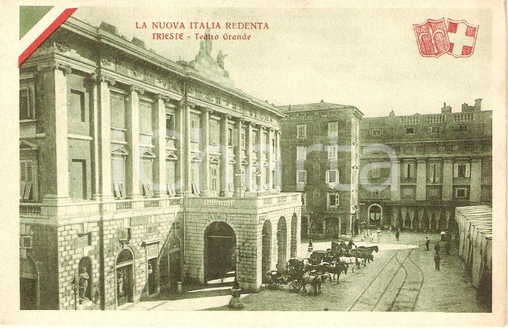 Cartolina originale da collezione 1920 TRIESTE NUOVA ITALIA REDENTA - Teatro Grande ANIMATA *Cartolina FP NV 1