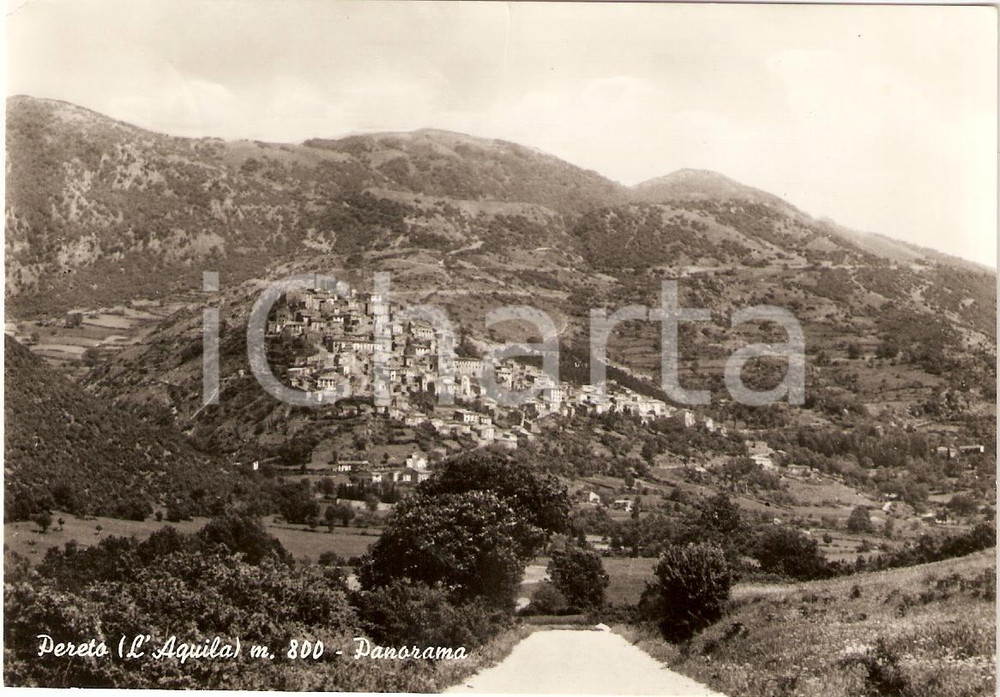 Cartolina originale da collezione 1950 ca PERETO (AQ) Veduta panoramica aerea *Cartolina FG VG 1