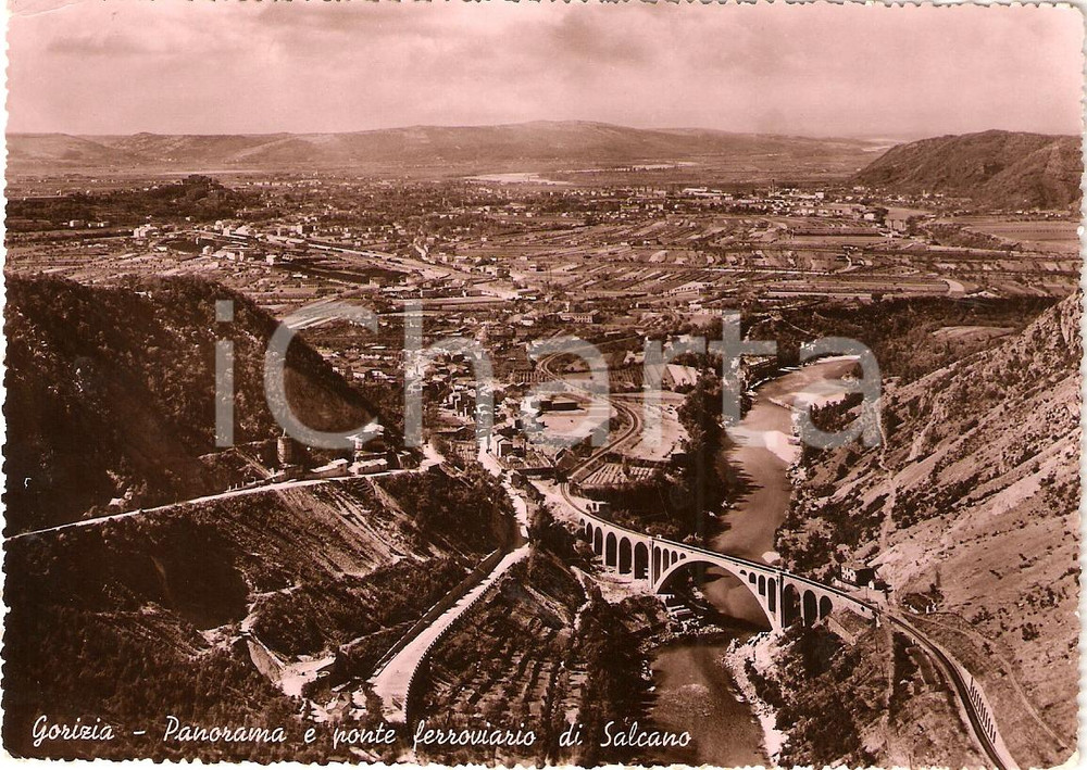 Cartolina originale da collezione 1974 GORIZIA Ponte ferroviario di SALCANO Panorama *Cartolina FG VG 1