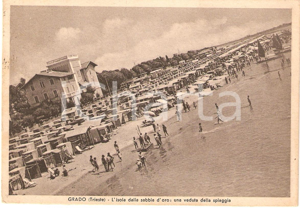 Cartolina originale da collezione 1941 GRADO (GO) Isola dalla sabbia d'oro Panoramica Animata *Cartolina FG NV 1