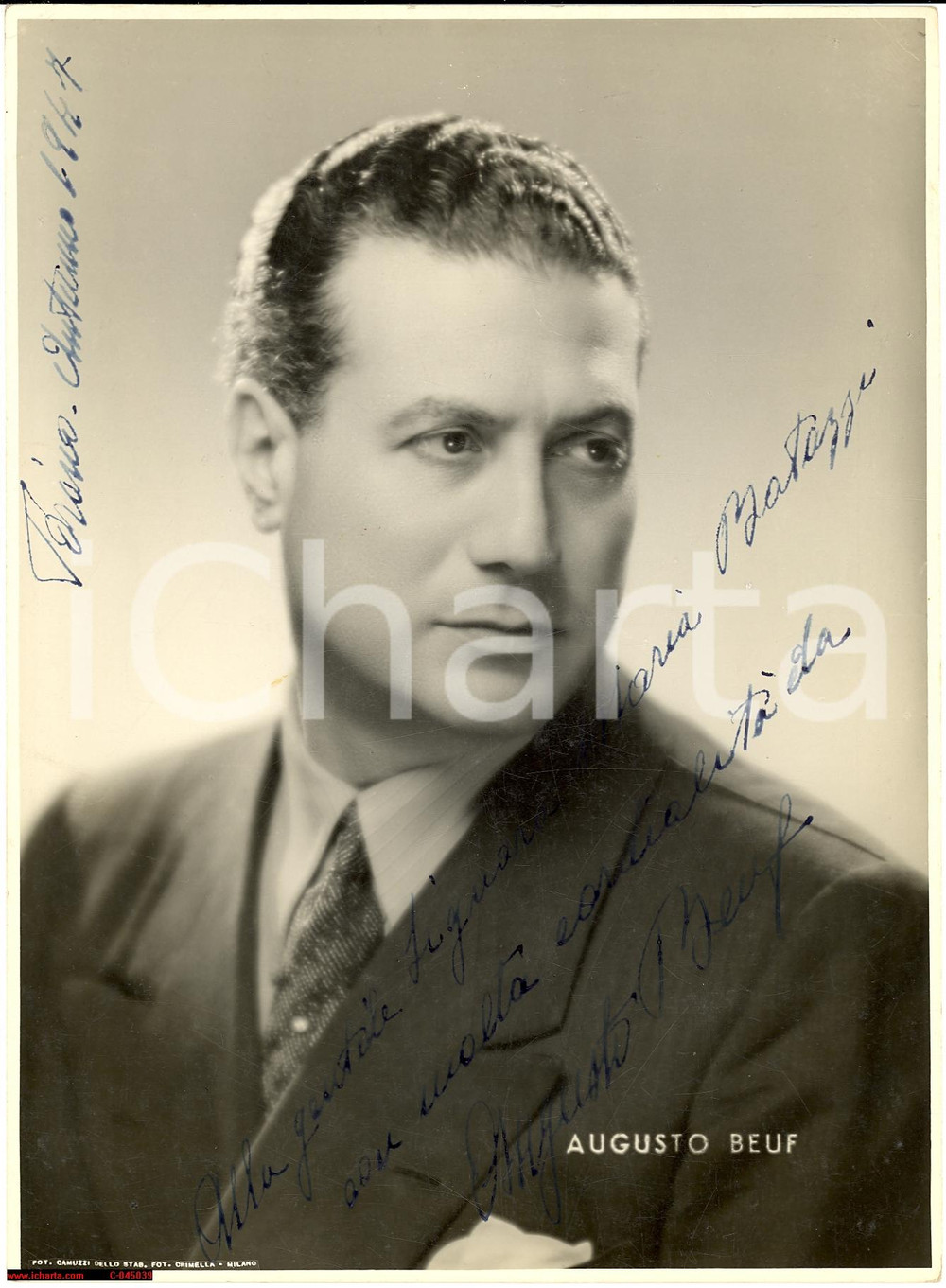 Autografo originale 1947 AUGUSTO BEUF Baritono FOTO AUTOGRAFATA 1