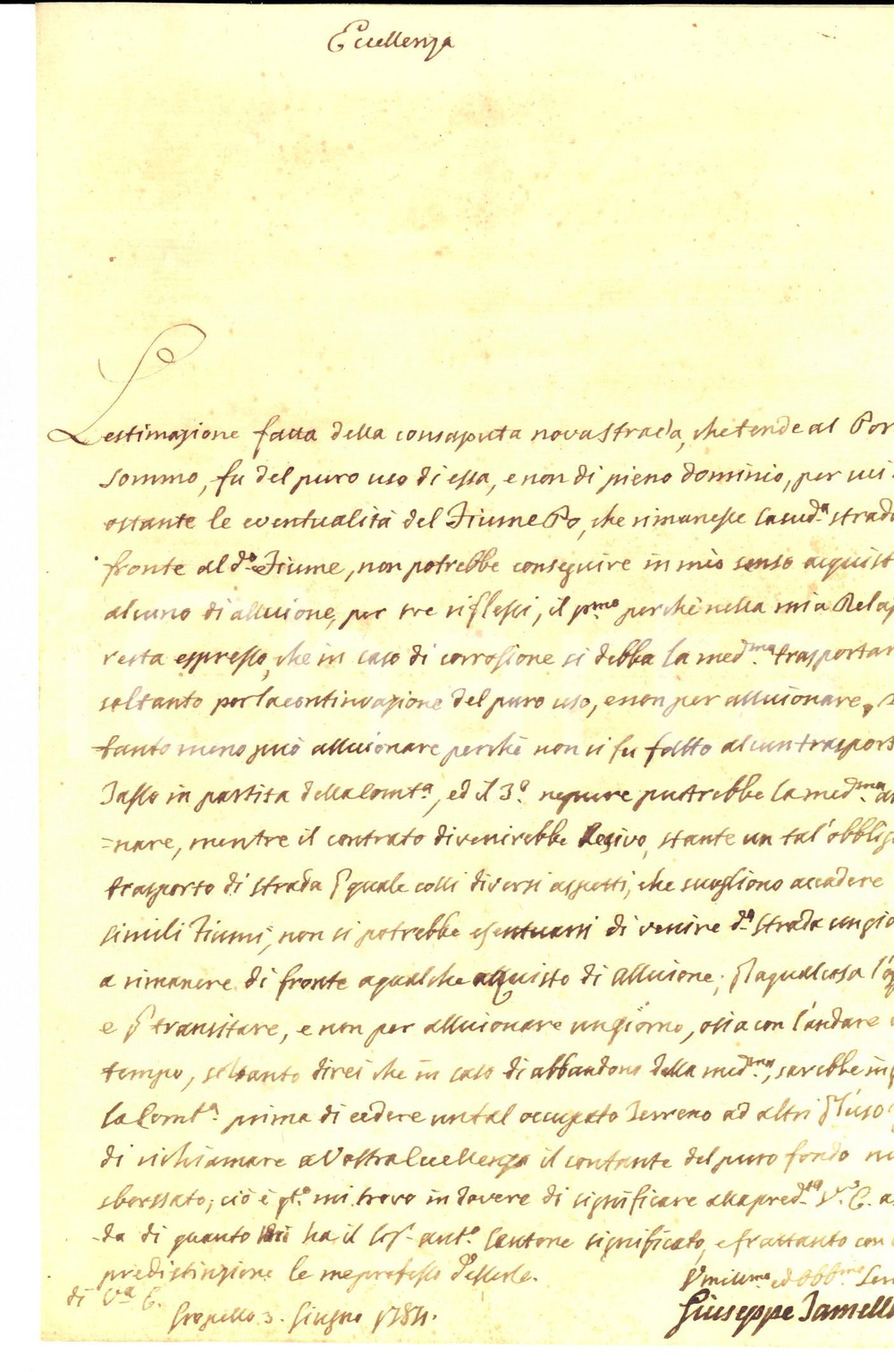 Documento originale, autentico 1784 GROPELLO CAIROLI (PV) Ing. Giuseppe TAMELLINO su alluvione di una strada 1
