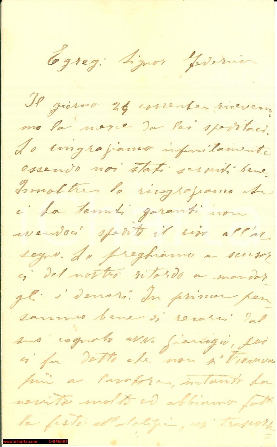 Manoscritto, lettera originale 1901 CIGLIANO VC COLOMBANO vende vino in cambio di riso 1