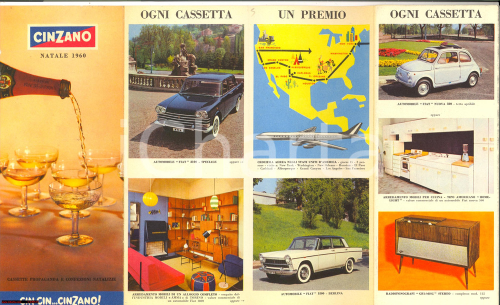 Materiale pubblicitario d’epoca 1960 TORINO pubblicitÃ  CINZANO estrazione premi Natale 1