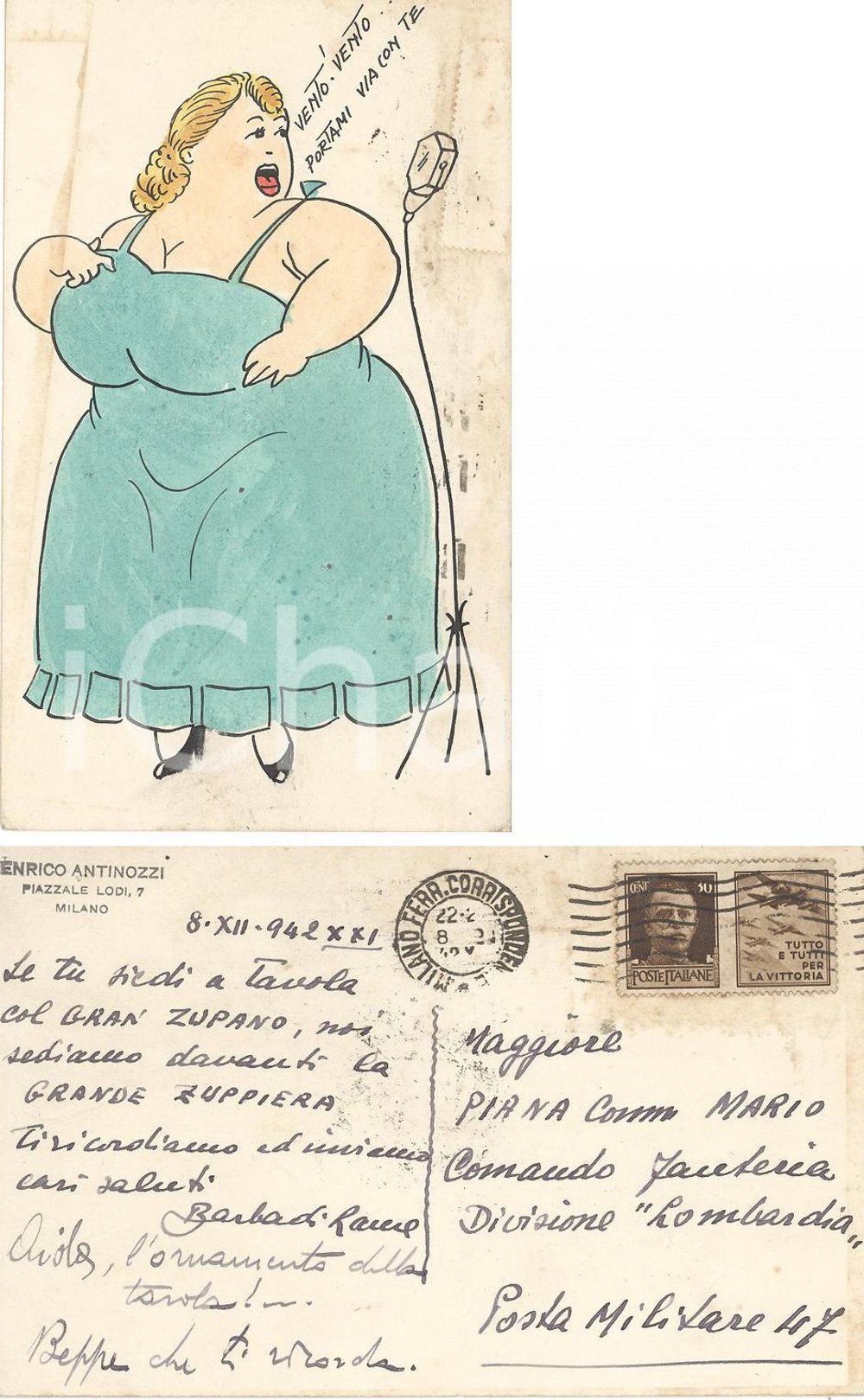Cartolina originale da collezione 1942 WW2 SATIRA ILLUSTRATORI DISEGNATA MANO PM47 FG VG 1