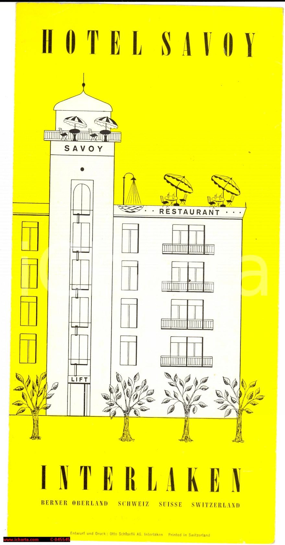 Materiale pubblicitario d’epoca 1950 ca INTERLAKEN CH Hotel Savoy volantino 1