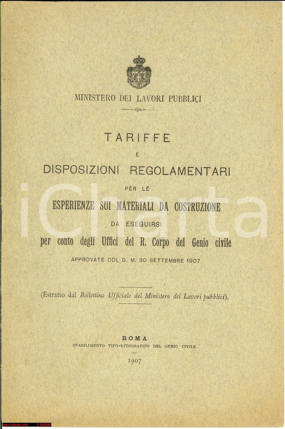 Libro, pubblicazione d'epoca 1907 MIN. LAVORI PUBBLICI Test materiali da costruzione 1