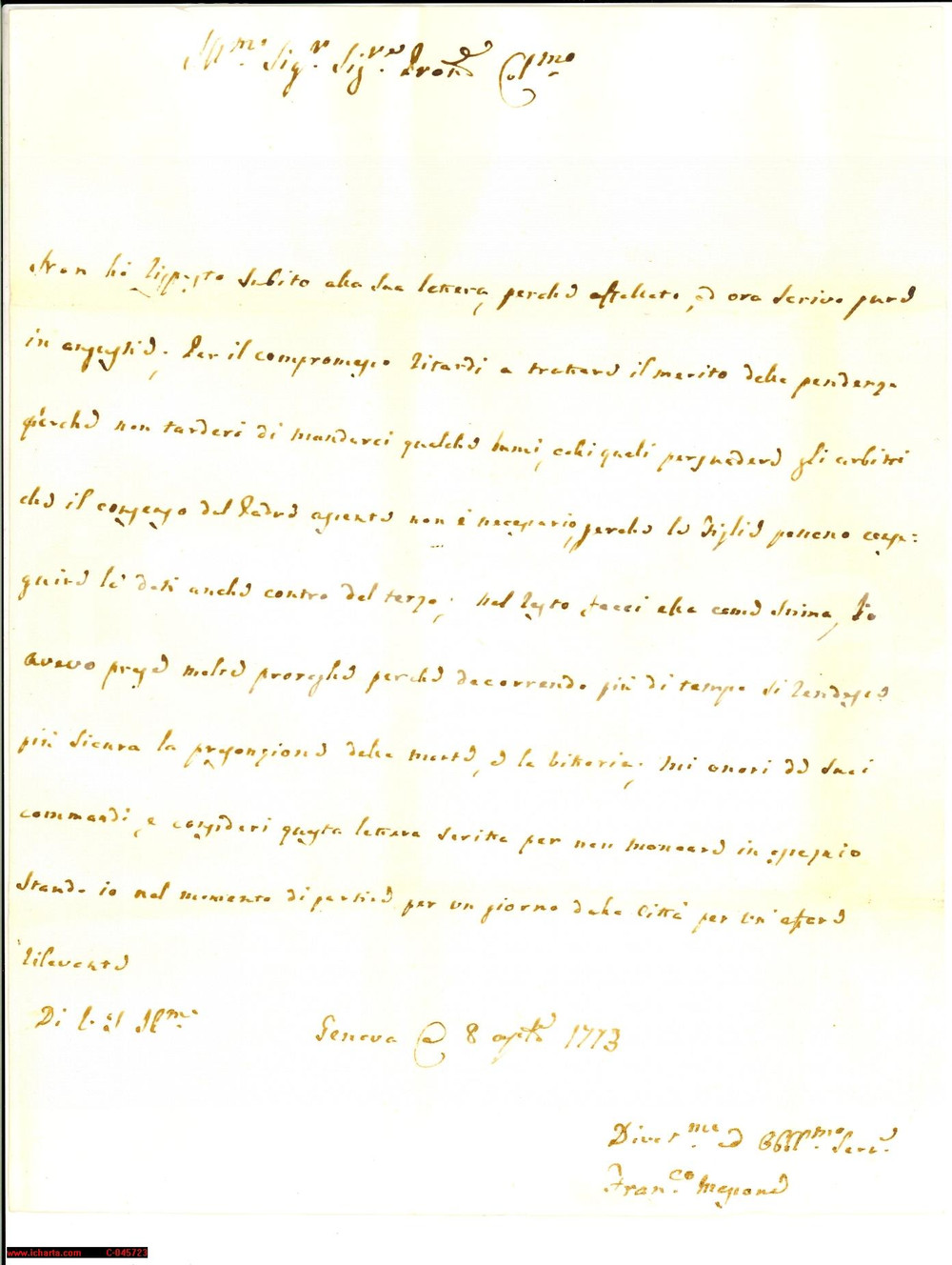 Manoscritto, lettera originale 1773 GENOVA Figlie riscuotono dote in assenza del padre 1
