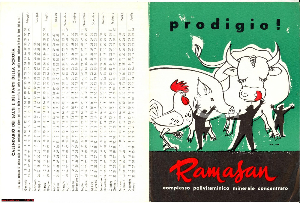 Materiale pubblicitario d’epoca 1950 ca MILANO PubblicitÃ  RAMASAN integratore bestiame 1