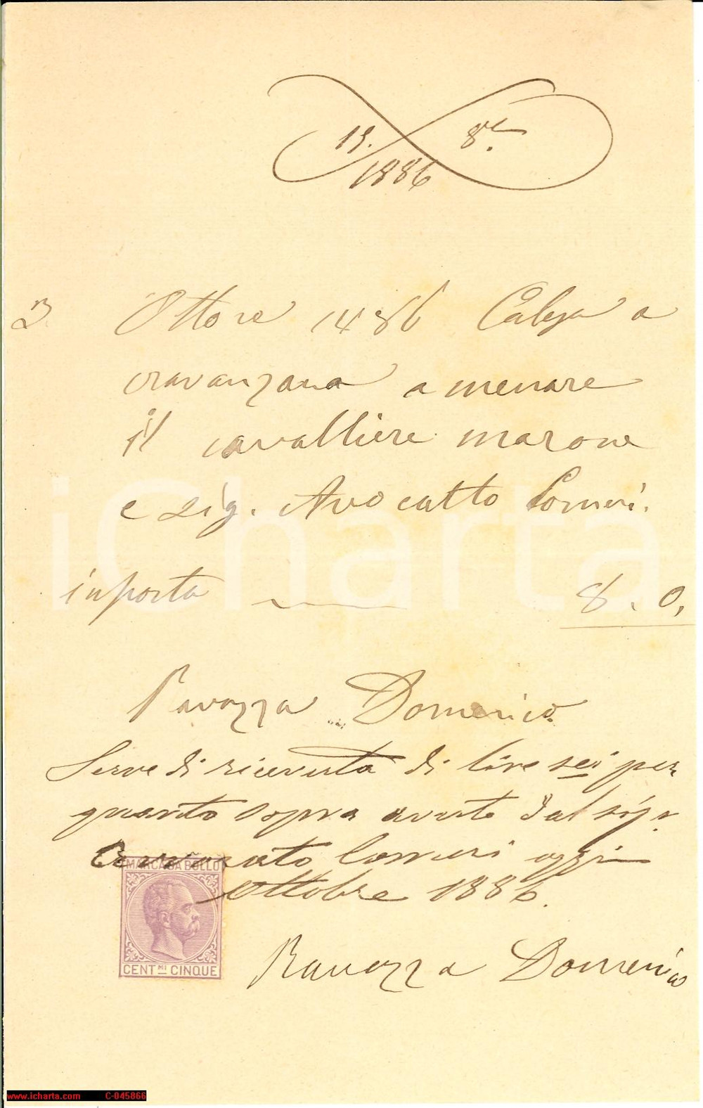 Documento originale, autentico 1886 CRAVANZANA (CN) Cavallo e calesse per avv. CORNERI 1