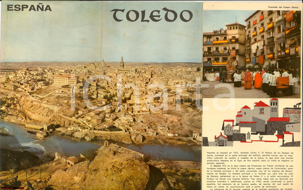 Materiale pubblicitario d’epoca 1950 ca Ciudad de TOLEDO publicitario turismo 1
