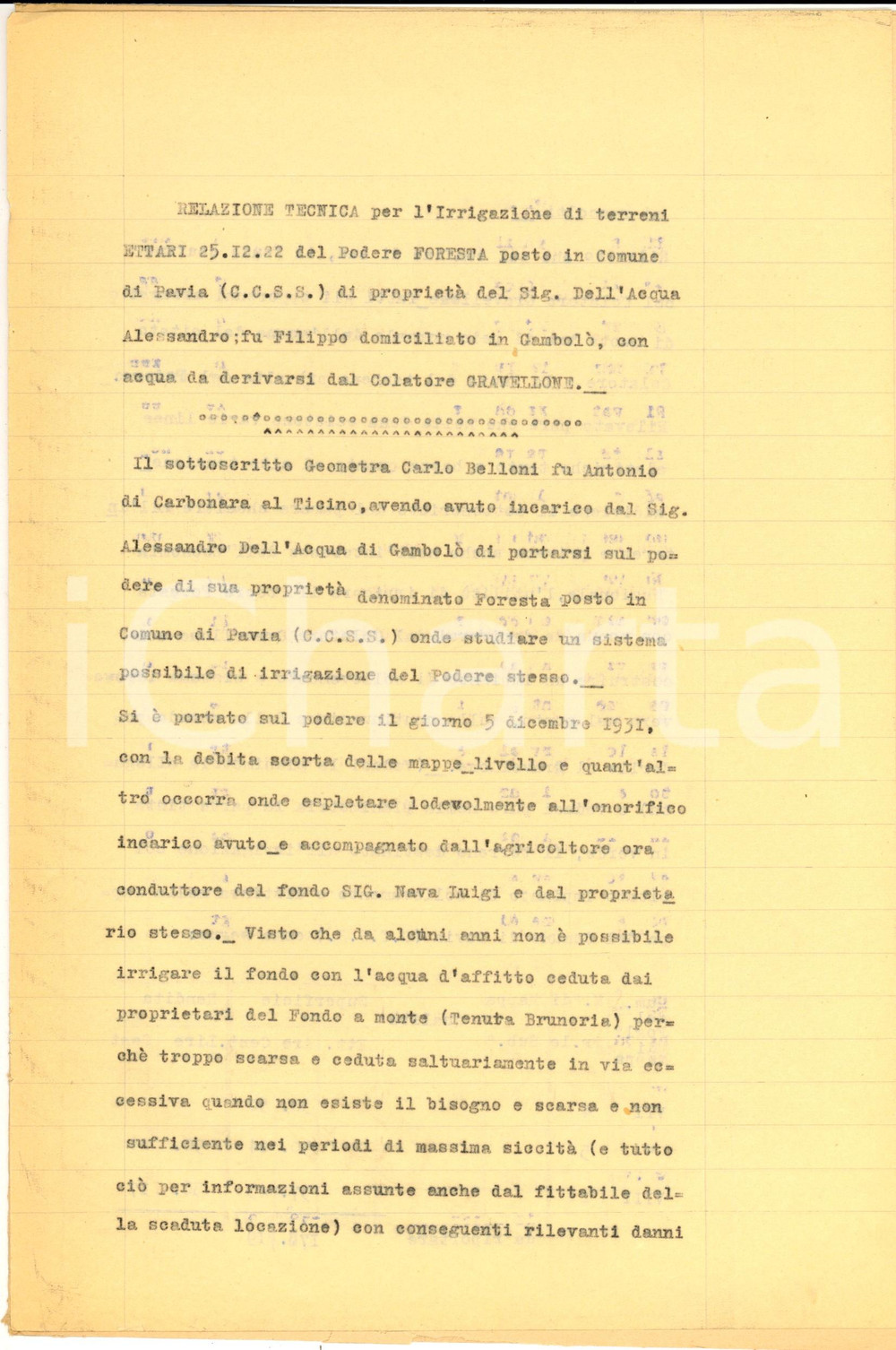 Documento originale, autentico 1932 PAVIA Progetto irrigazione podere FORESTA proprietÃ  Alessandro DELL'ACQUA 1
