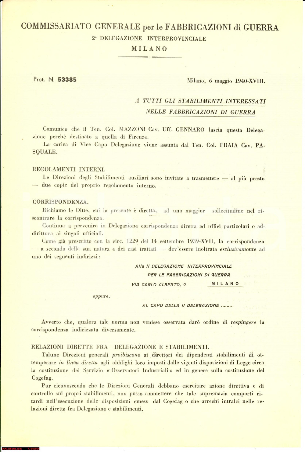 Documento originale, autentico 1940 WW1 MILANO Richiamo all'ordine industria di guerra 1