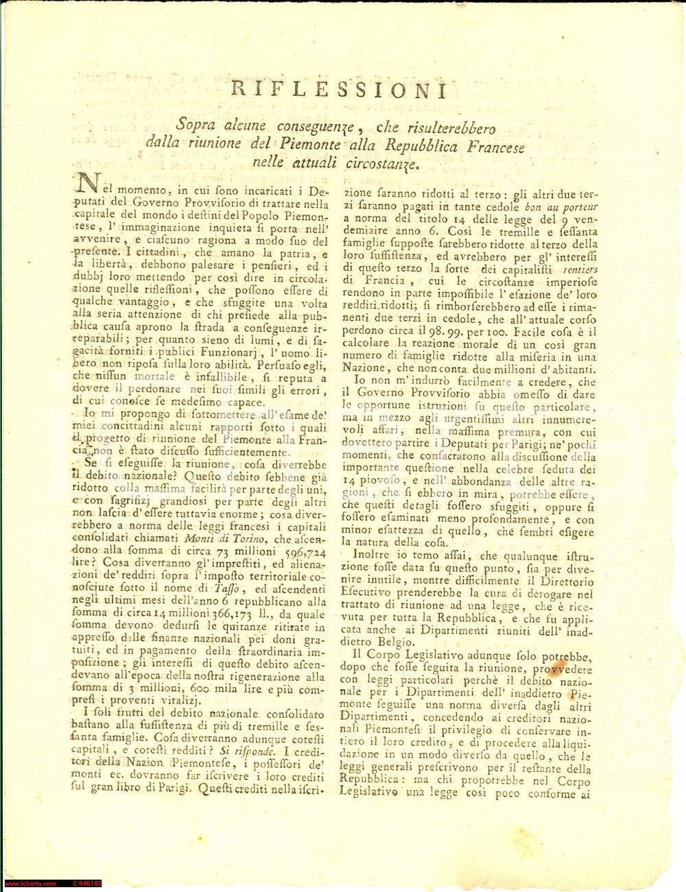 Documento originale, autentico 1796 TORINO Pietro RICCATI Piemonte nella Rep. Francese 1