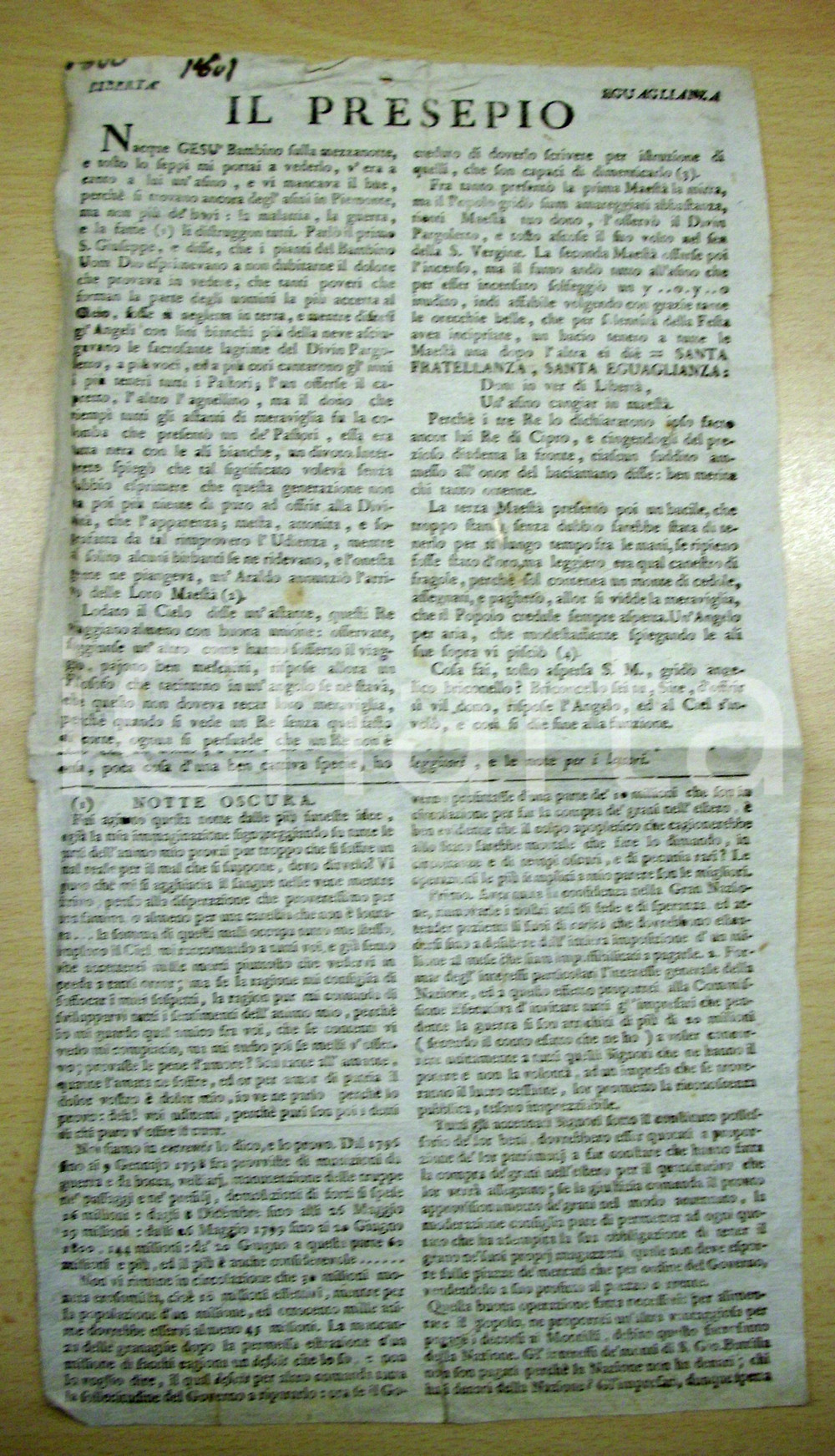 Documento originale, autentico 1800 REPUBBLICA PIEMONTESE RIVOLUZIONARIA Presepio e piemontesi poveri 1