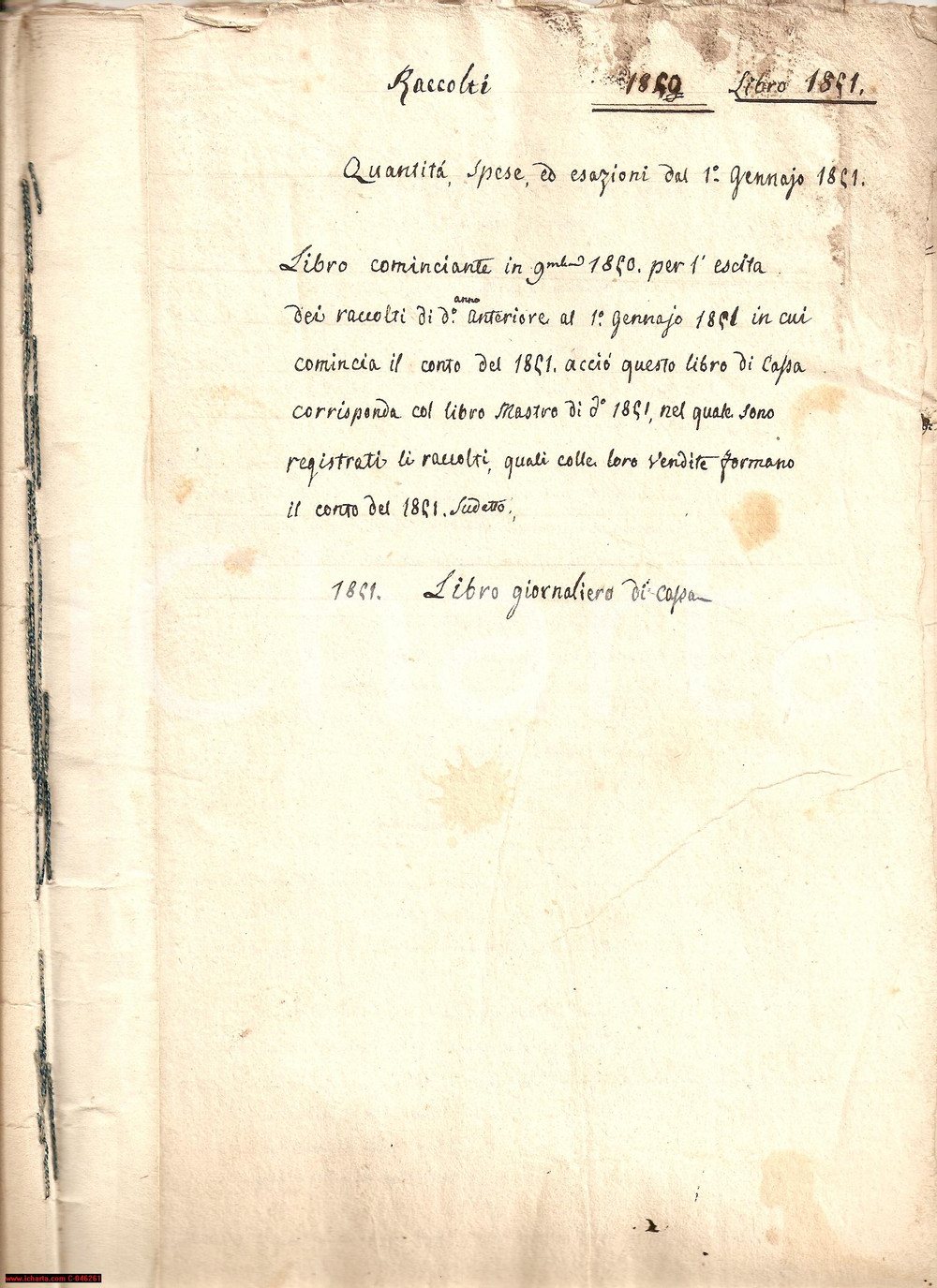 Documento originale, autentico 1849-1851 LAURIANO (TO) Gestione Feudo Conte MORRA 1