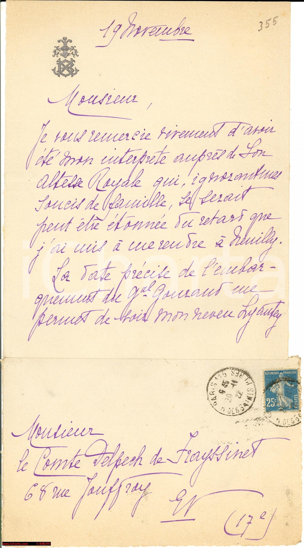 Autografo originale 1922 PARIS Hubert LYAUTEY rientra in Francia AUTOGRAPH 1