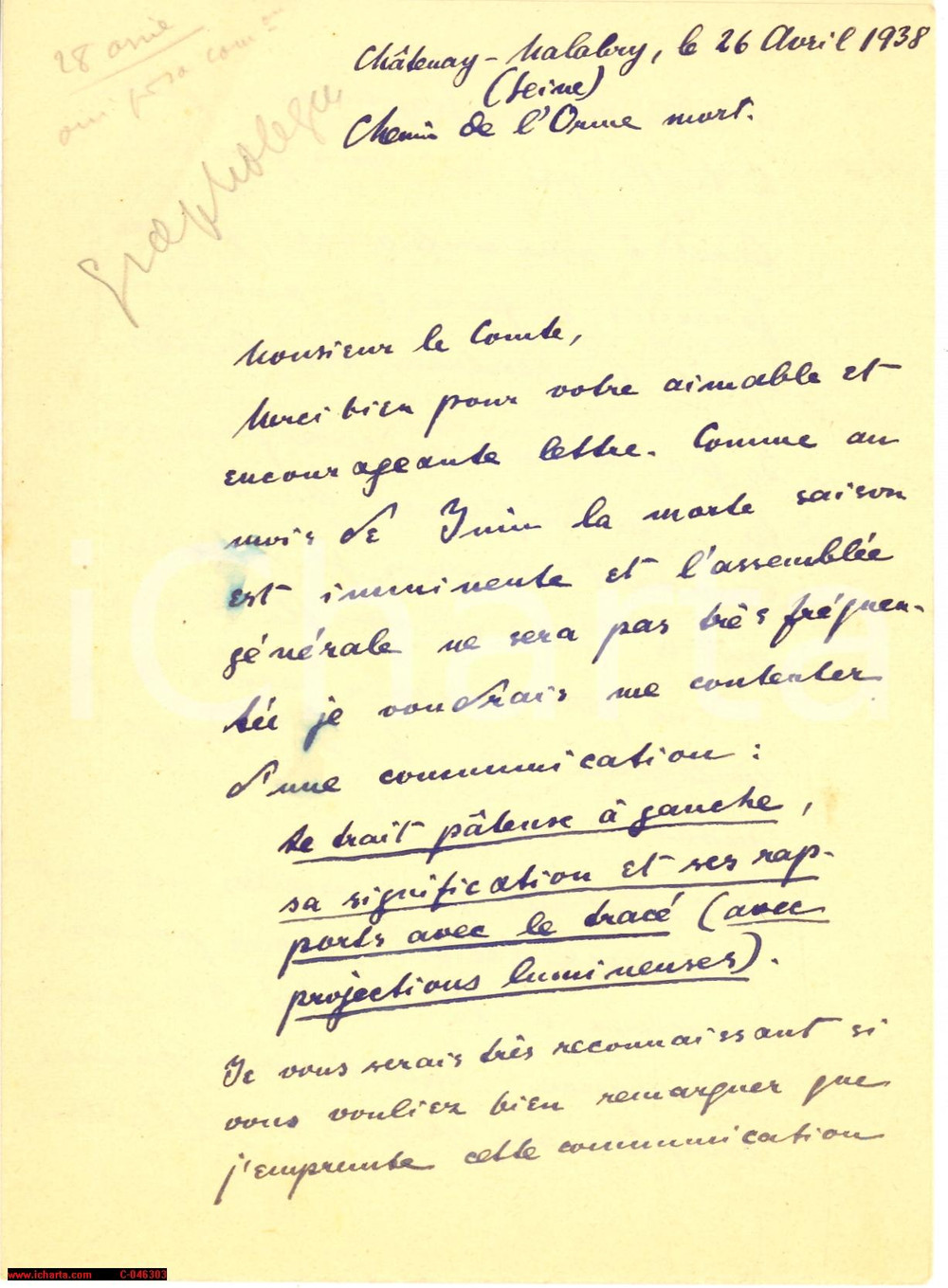 Autografo originale 1938 CHATENAYMALABRY  Walter HEGAR e i nuovi grafologi 1