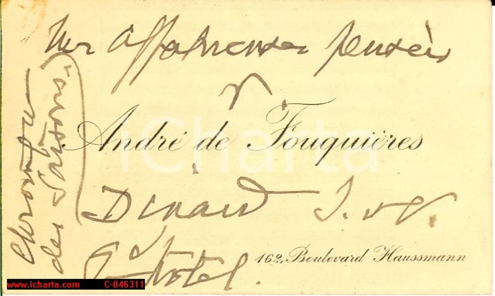 Autografo originale 1920 PARIS AndrÃ© de FOUQUIERES carte visite Autograph 1