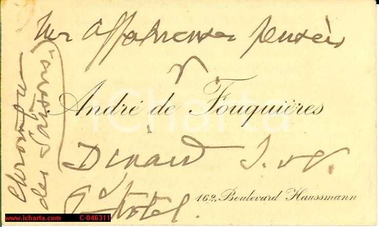 Autografo originale 1920 PARIS André de FOUQUIERES carte visite Autograph 1