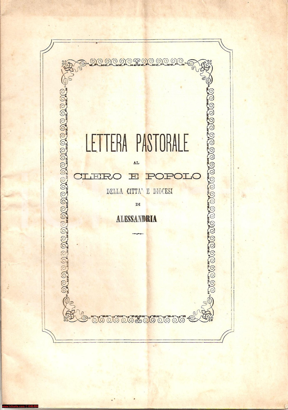 Oggetto da collezione cartaceo 1873 ALESSANDRIA Pastorale Vesc. Pietro Giocondo SALVAJ 1