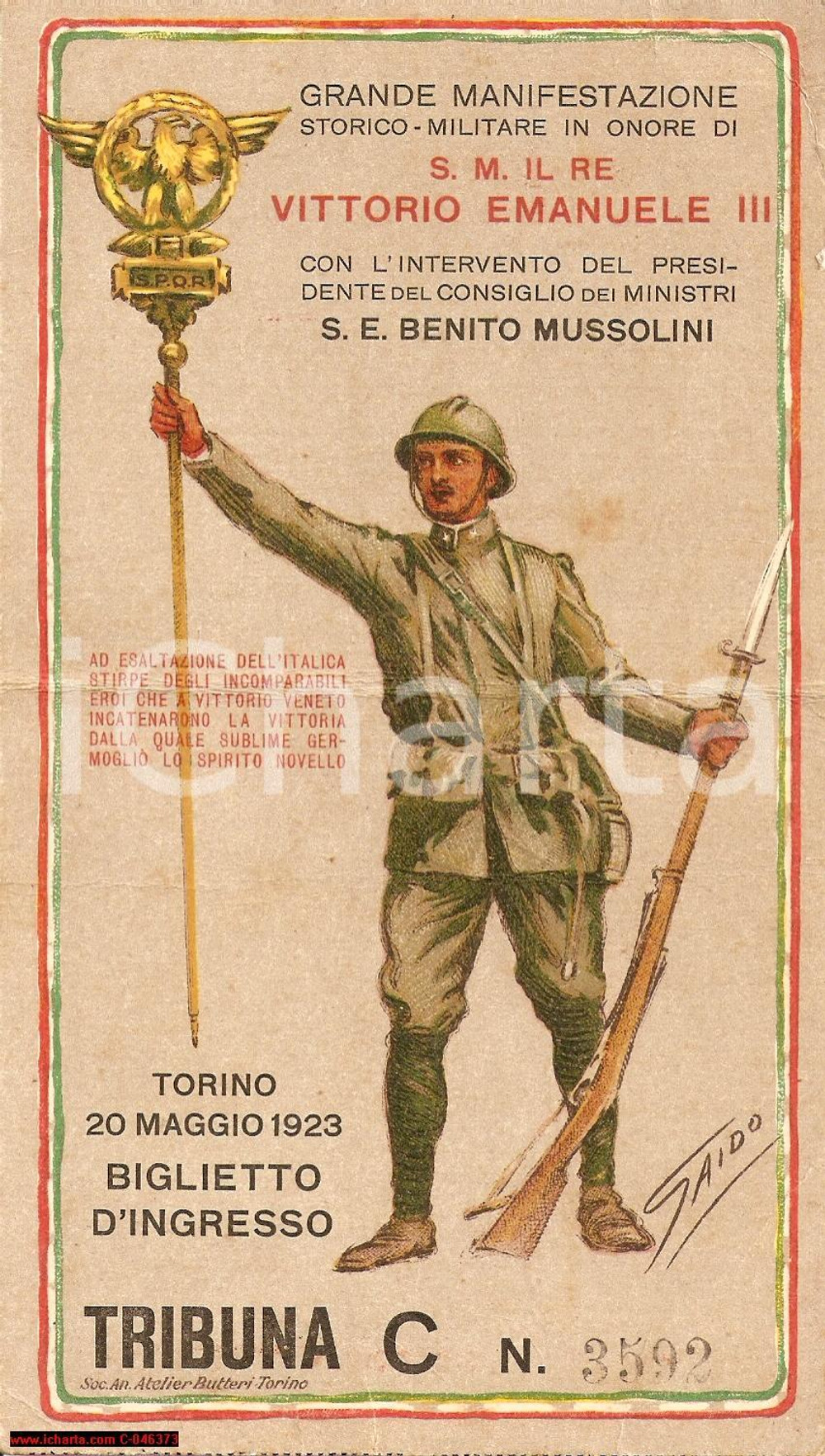 Oggetto da collezione cartaceo 1923 TORINO Carosello militare VITTORIO EMANUELE III 1