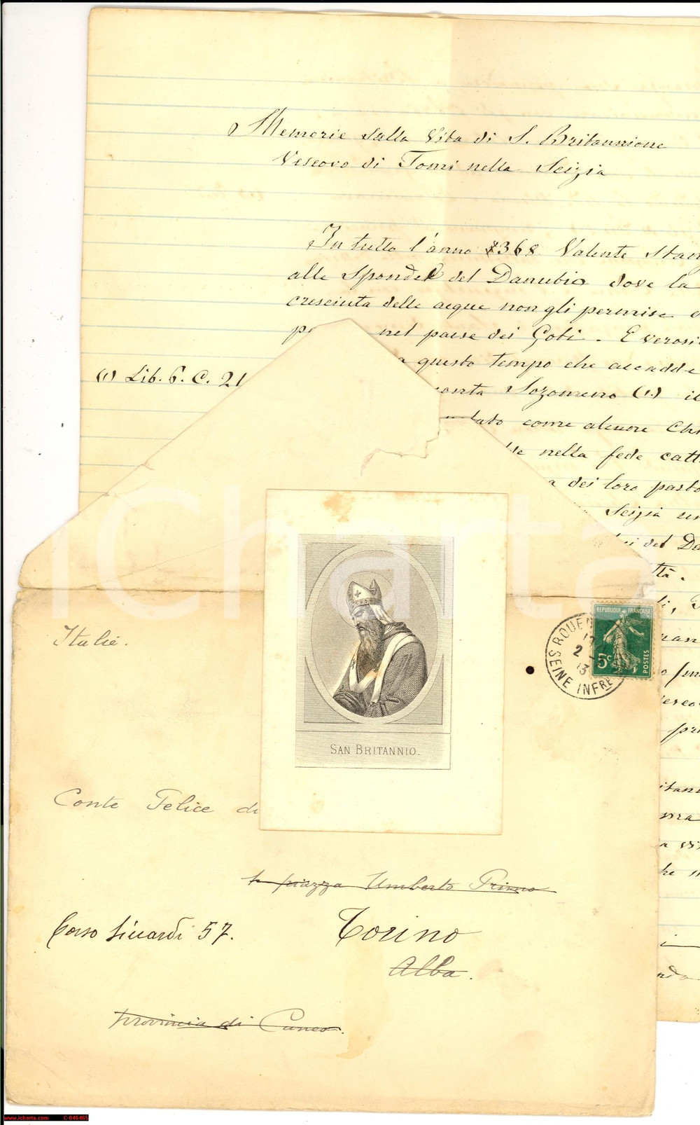 Documento originale, autentico 1913 TORINO Un santo oscuro: BRETANNIONE di TOMI 1