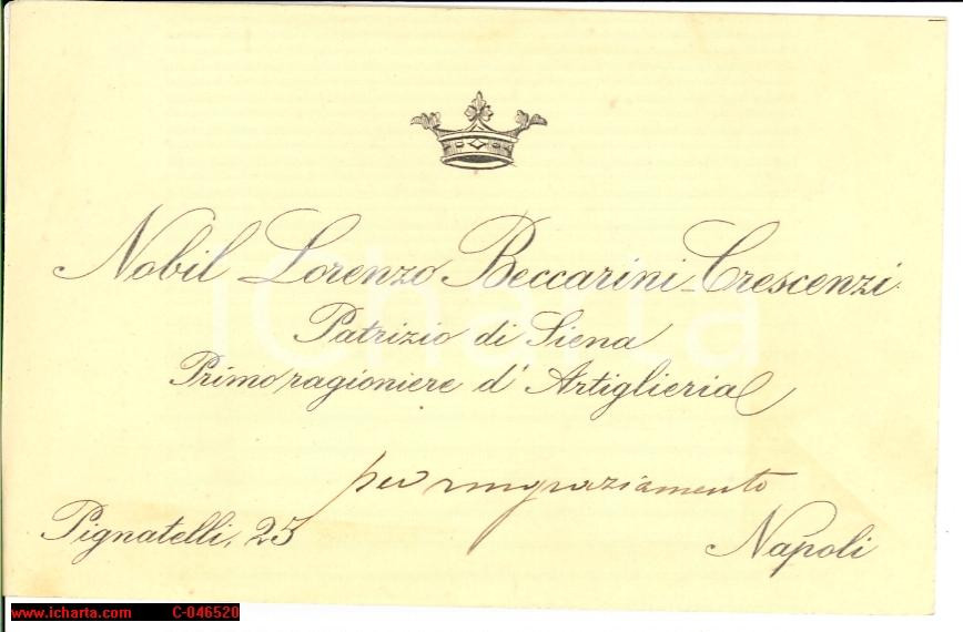 Oggetto da collezione cartaceo 1910 NAPOLI Biglietto nobil Lorenzo BECCARINI CRESCENZI 1