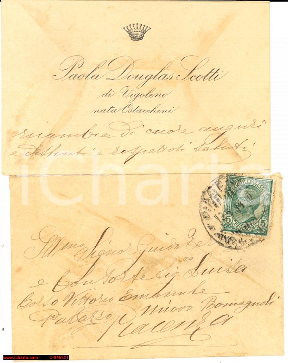 Oggetto da collezione cartaceo 1910 VIGOLENO PC Biglietto Paola DOUGLAS SCOTTI Autog 1