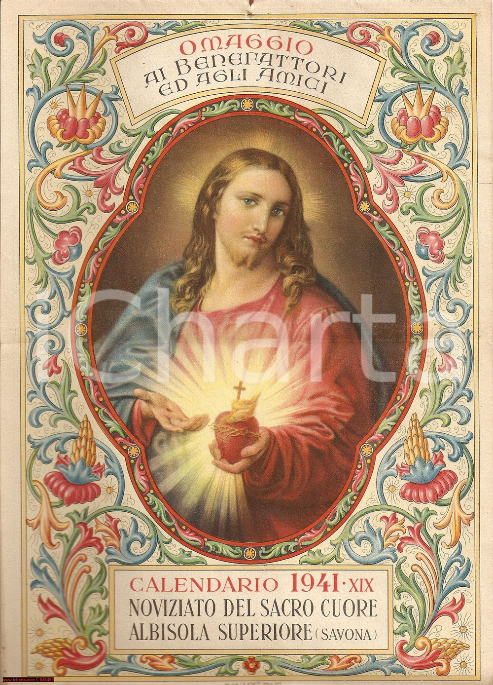 Oggetto da collezione cartaceo 1941 ALBISOLA SUPERIORE (SV) Calendario SACRO CUORE 1