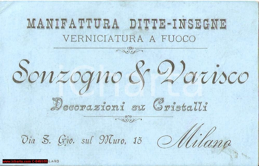 Oggetto da collezione cartaceo 1920 ca MILANO SONZOGNO & VARISCO Decorazioni su cristalli Biglietto 1 1