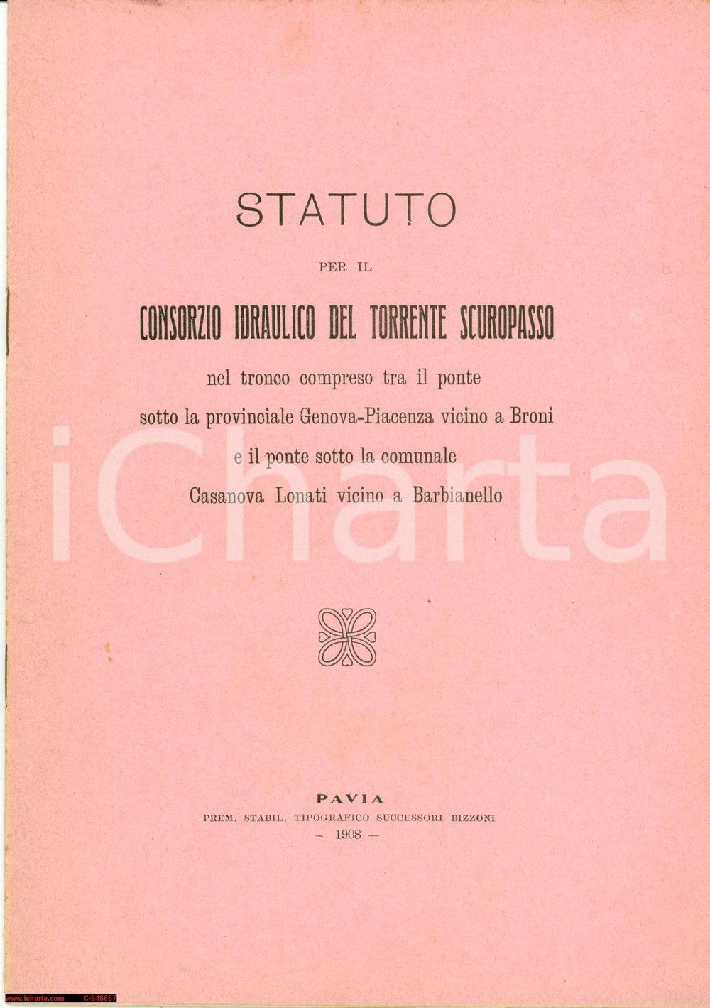 Oggetto da collezione cartaceo 1908 CASANOVA LONATI (PV) Consorzio torrente SCUROPASSO 1