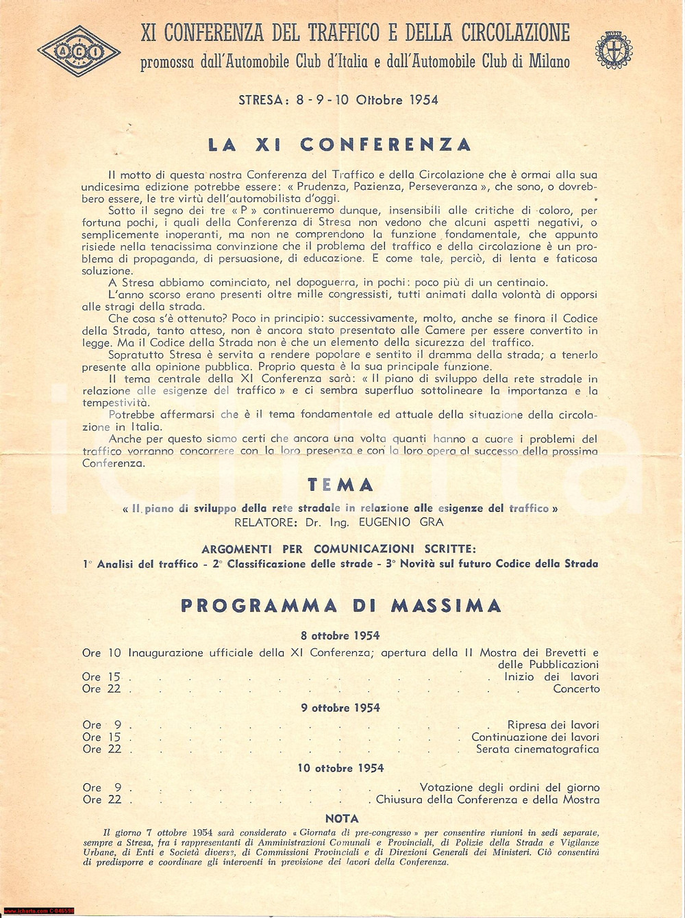 Materiale pubblicitario d’epoca 1954 STRESA VB XI Conferenza Traffico Circolazione ACI 1