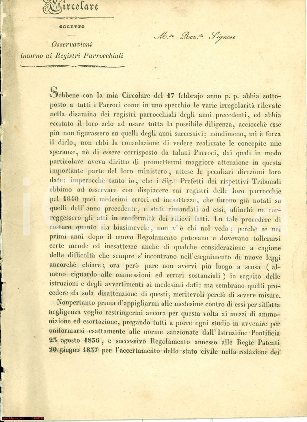 Documento originale, autentico 1841 ACQUI TERME (AL) IrregolaritÃ  registri PARROCCHIE 1