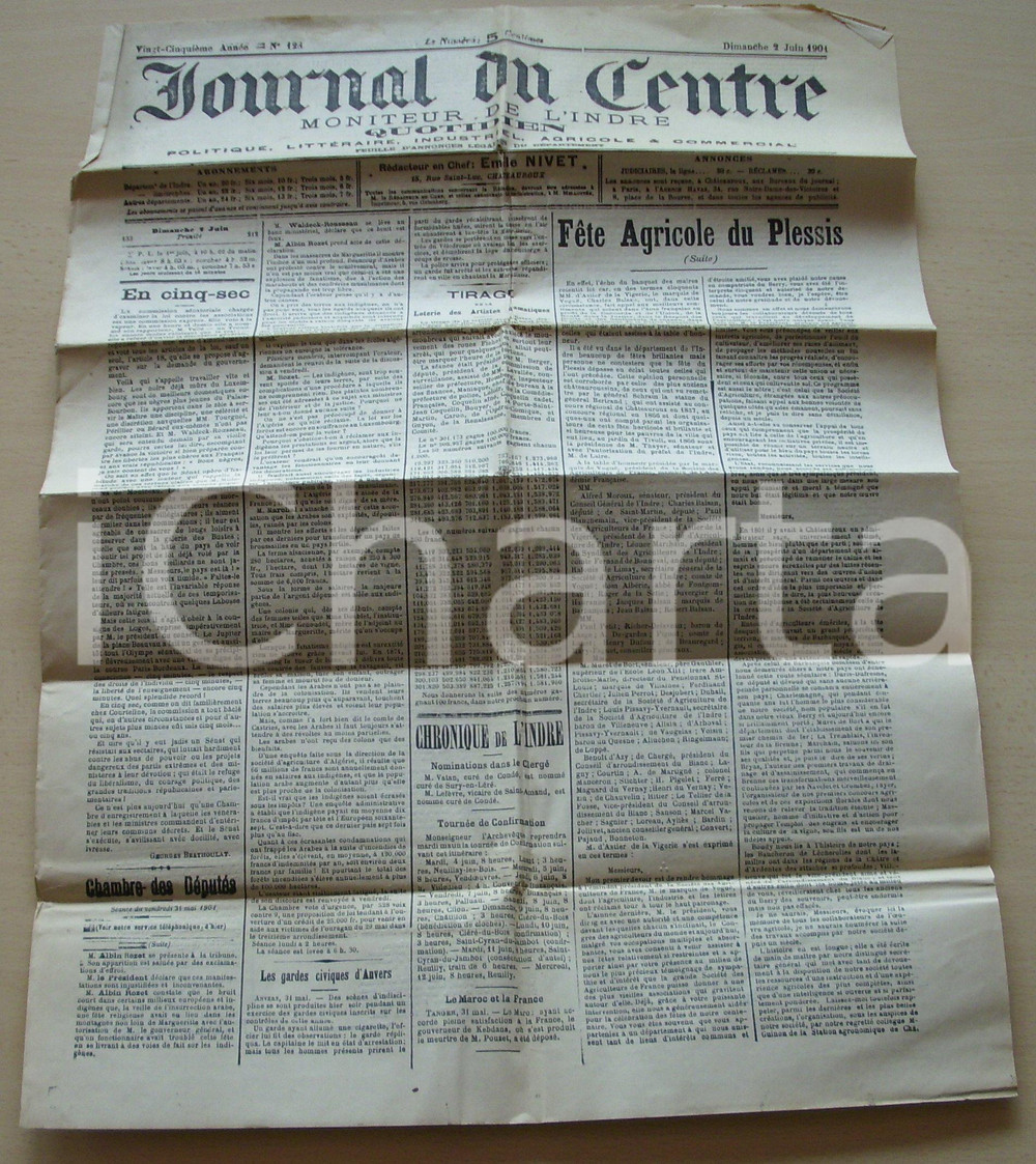 Giornale, rivista storica 1901 INDRE F Concours agricole de CHATEAUROUX premi 1