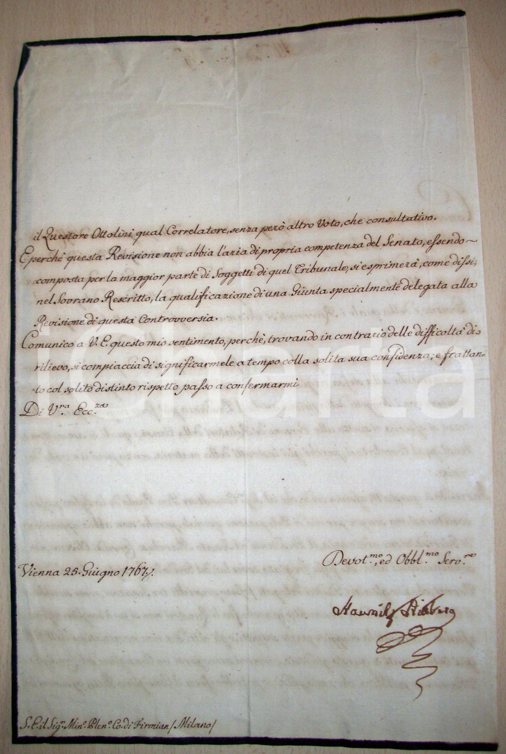 Autografo originale 1767 CREMONA Dazio prestini e forni KAUNITZ Autograph 1
